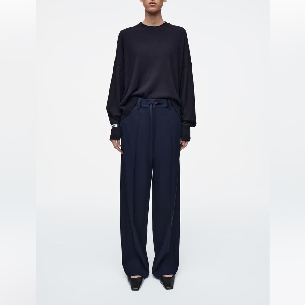 COS navy drawstring straight leg pants size 6 NWT